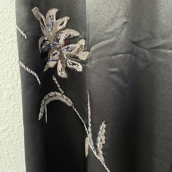 Vintage Together Black Satin Sequined Floral Embroidered Dress Women's Size 6 - Picture 3 of 9